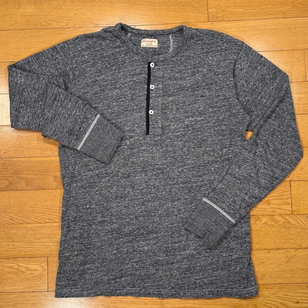Homespun Knitwear Men's Grey Long Sleeve Henley T-Shirt Size M